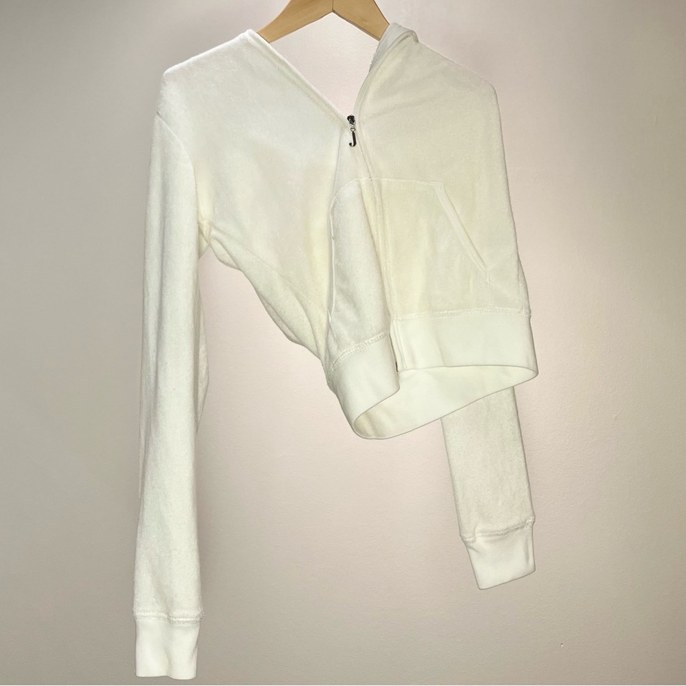 Juicy Couture White Velour Zip Hoodie S Made in USA Y2K Fitted - Picture 4 of 4